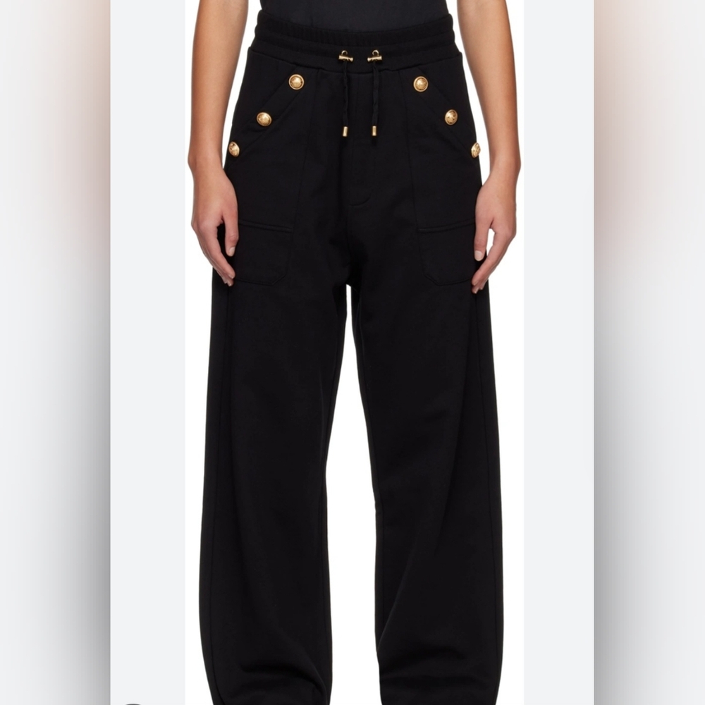 NWT Balmain Paris Women's Buttoned Low Crotched Black Pants With Drawstring